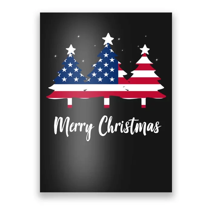 Merry Christmas American Flag Trees Poster