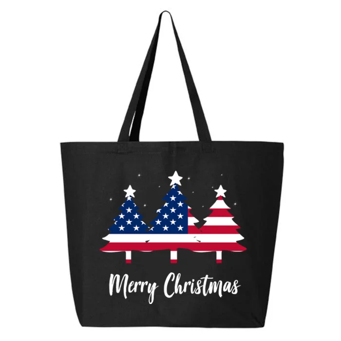 Merry Christmas American Flag Trees 25L Jumbo Tote