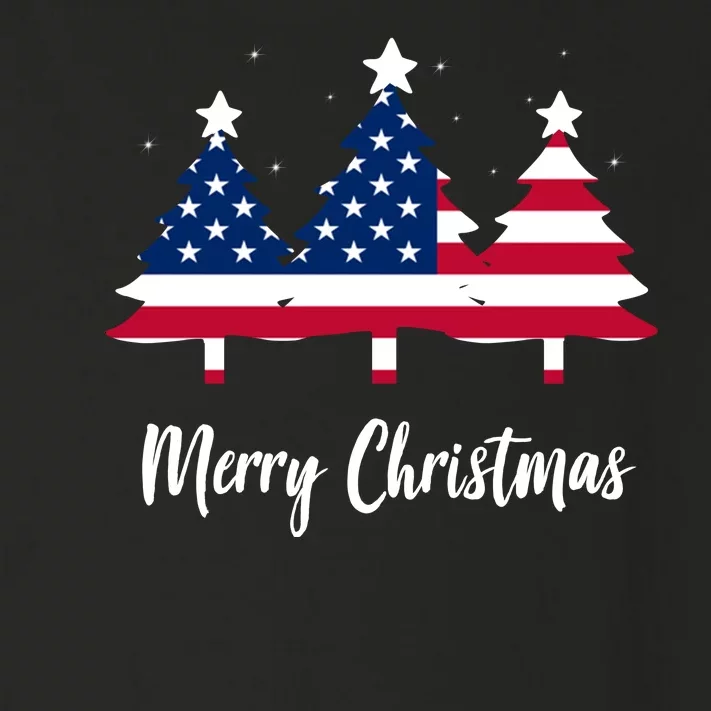 Merry Christmas American Flag Trees Toddler Long Sleeve Shirt