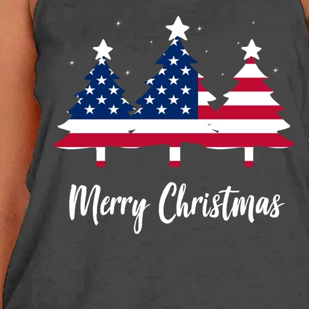 Merry Christmas American Flag Trees Women's Knotted Racerback Tank