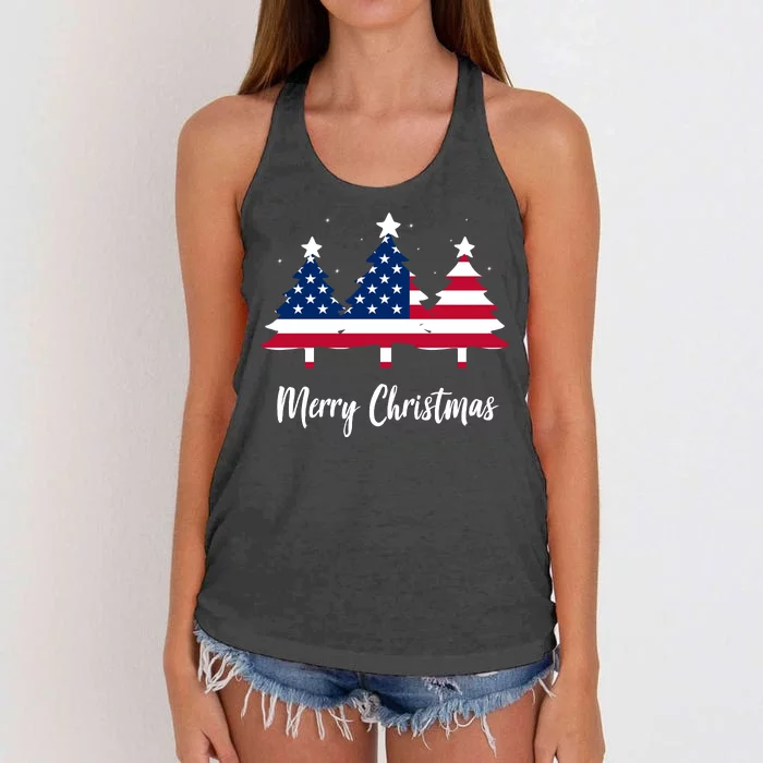 Merry Christmas American Flag Trees Women's Knotted Racerback Tank