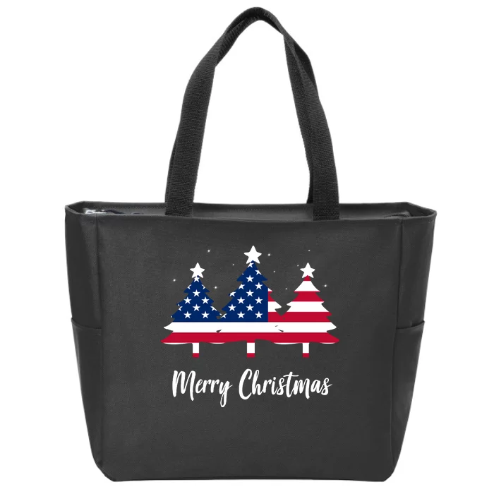 Merry Christmas American Flag Trees Zip Tote Bag