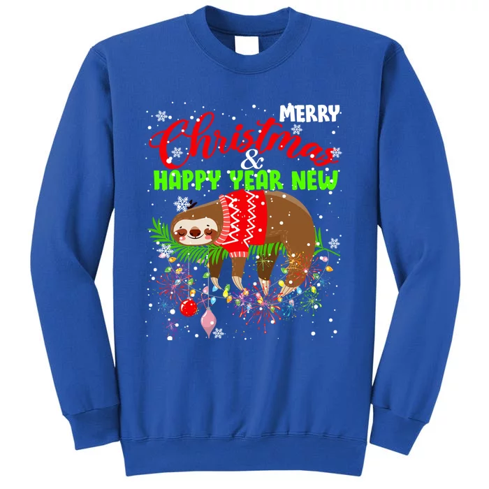 Merry Christmas And Happy New Year Funny Lazy Sleeping Sloth Gift Tall Sweatshirt