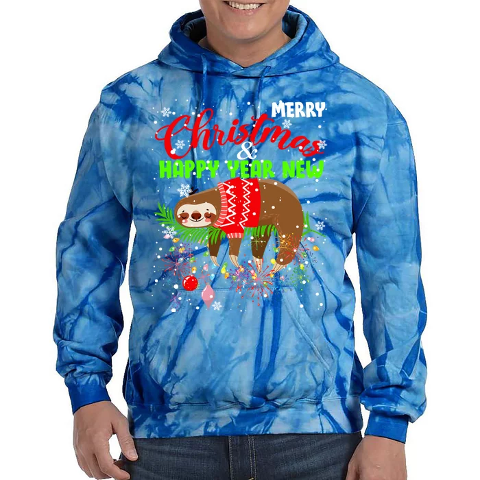 Merry Christmas And Happy New Year Funny Lazy Sleeping Sloth Gift Tie Dye Hoodie