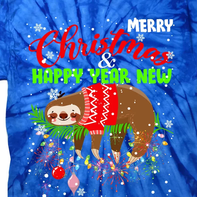 Merry Christmas And Happy New Year Funny Lazy Sleeping Sloth Gift Tie-Dye T-Shirt