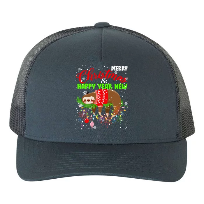 Merry Christmas And Happy New Year Funny Lazy Sleeping Sloth Gift Yupoong Adult 5-Panel Trucker Hat