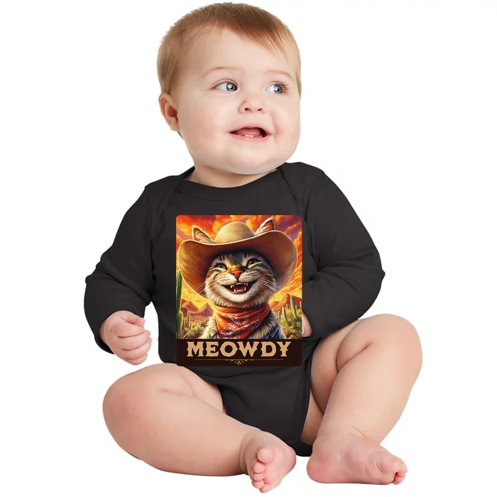 Meowdy Cowboy A Furry Friend In The Wild West Cat Gift Baby Long Sleeve Bodysuit