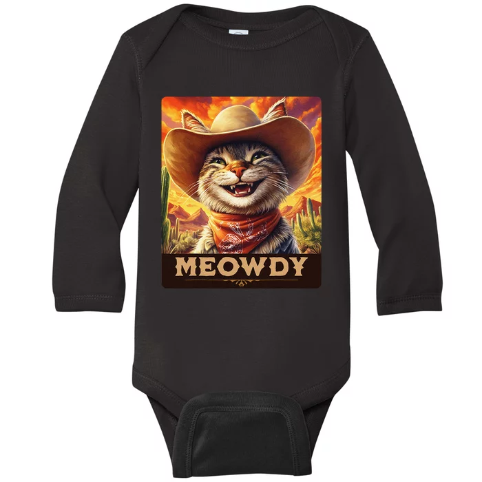 Meowdy Cowboy A Furry Friend In The Wild West Cat Gift Baby Long Sleeve Bodysuit