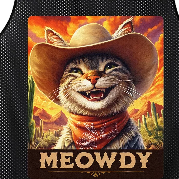 Meowdy Cowboy A Furry Friend In The Wild West Cat Gift Mesh Reversible Basketball Jersey Tank