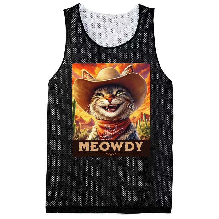 Meowdy Cowboy A Furry Friend In The Wild West Cat Gift Mesh Reversible Basketball Jersey Tank