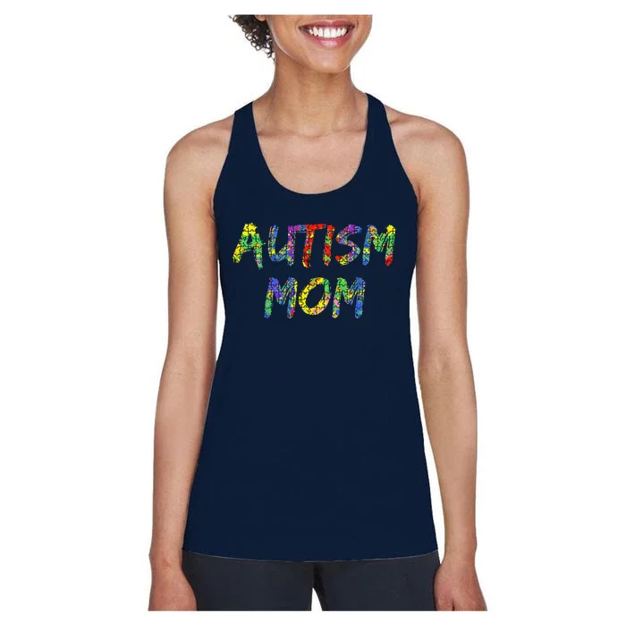 Matching Colorful Autism Puzzle Piece Design Gift Autism Mom Women's Racerback Tank