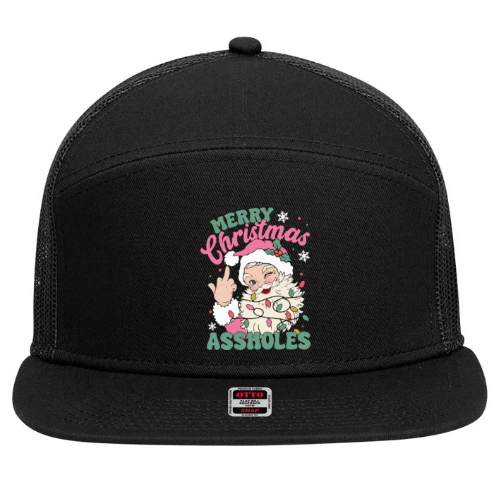 Merry Christmas Assholes Funny Santa Claus 7 Panel Mesh Trucker Snapback Hat