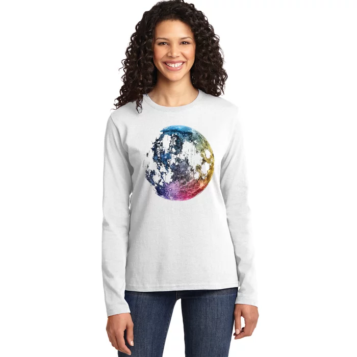 Moon Colored Art Graphic Artwork Motif Moon Ladies Long Sleeve Shirt