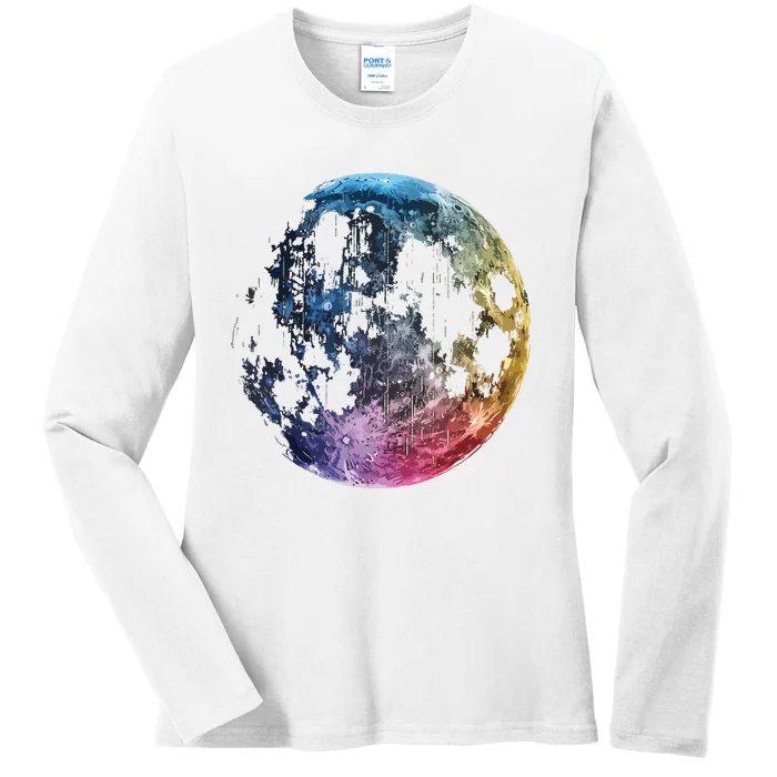 Moon Colored Art Graphic Artwork Motif Moon Ladies Long Sleeve Shirt