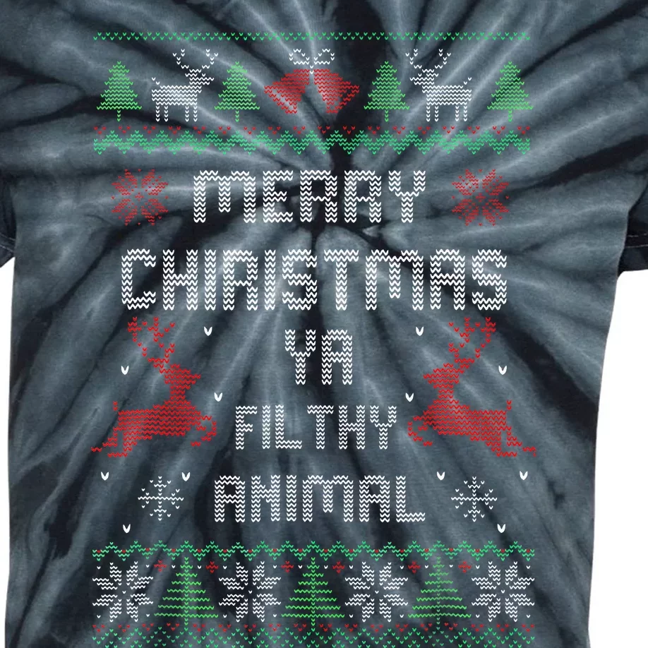 Merry Christmas Animal Filthy Ya Xmas Pajama Kids Tie-Dye T-Shirt