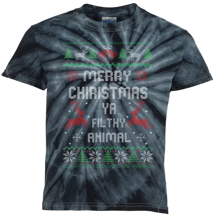 Merry Christmas Animal Filthy Ya Xmas Pajama Kids Tie-Dye T-Shirt