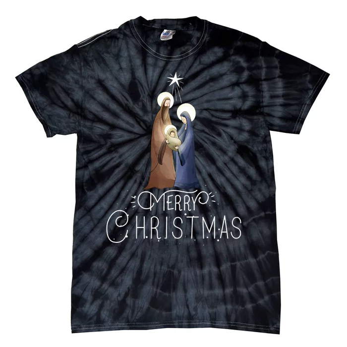 Merry Christmas Advent Nativity Scene North Star Tie-Dye T-Shirt