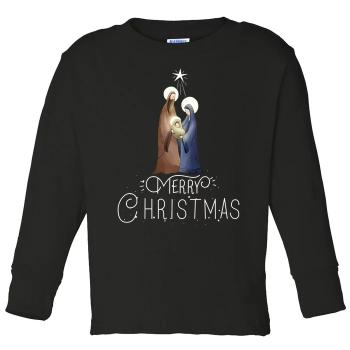 Merry Christmas Advent Nativity Scene North Star Toddler Long Sleeve Shirt