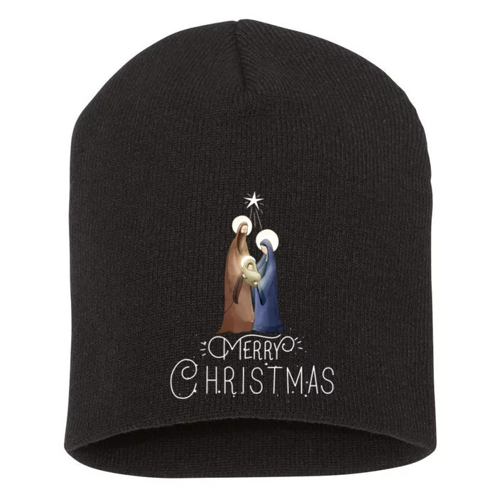 Merry Christmas Advent Nativity Scene North Star Short Acrylic Beanie