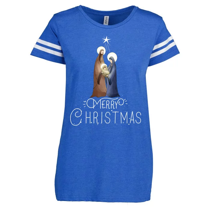 Merry Christmas Advent Nativity Scene North Star Enza Ladies Jersey Football T-Shirt