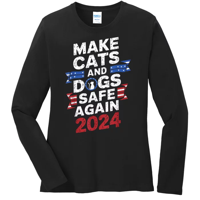 Make Cats And Dogs Safe Again Pets Funny Trump Halloween Ladies Long Sleeve Shirt