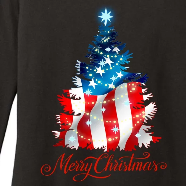 Merry Christmas American Flag Christmas Tree Womens CVC Long Sleeve Shirt