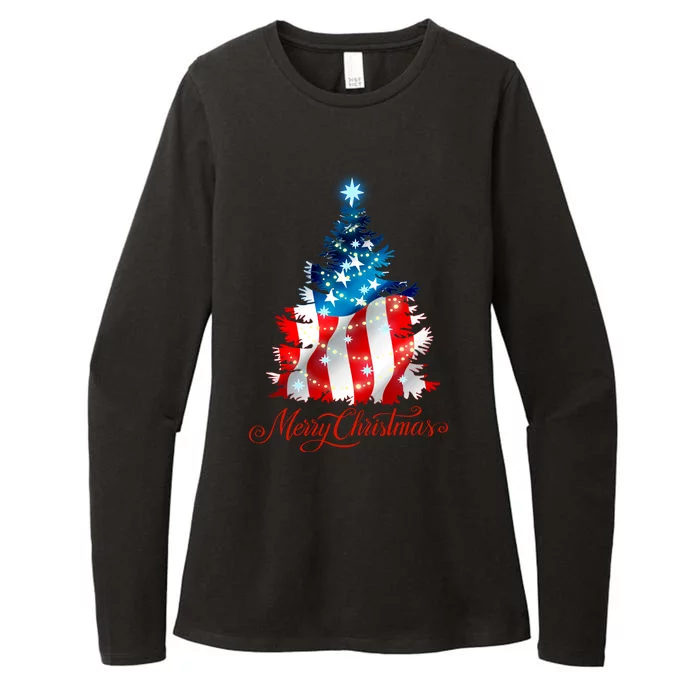 Merry Christmas American Flag Christmas Tree Womens CVC Long Sleeve Shirt