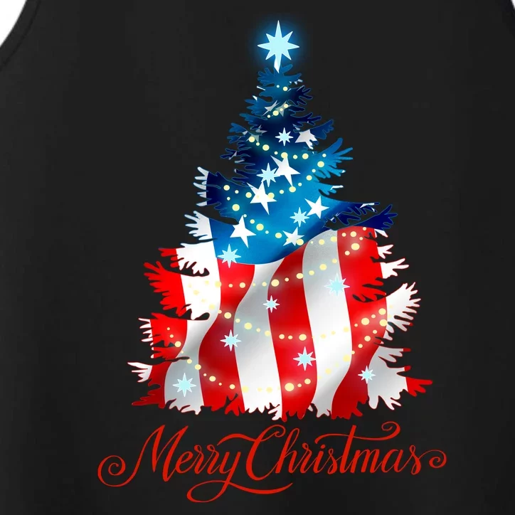 Merry Christmas American Flag Christmas Tree Performance Tank