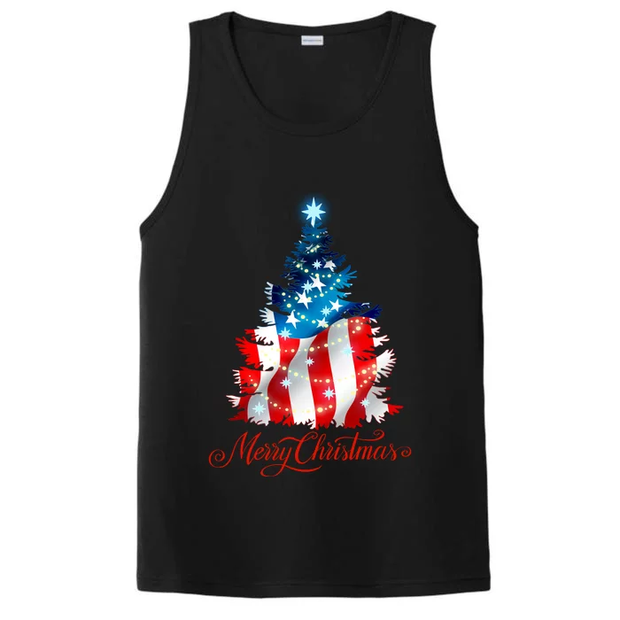 Merry Christmas American Flag Christmas Tree Performance Tank