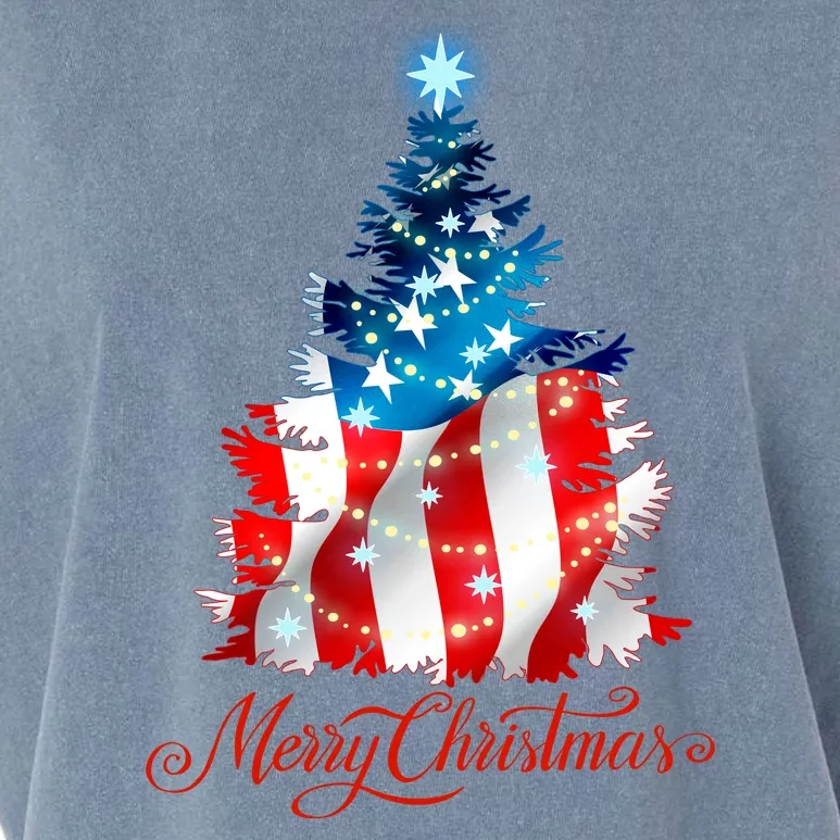 Merry Christmas American Flag Christmas Tree Garment-Dyed Women's Muscle Tee