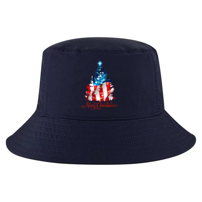 Merry Christmas American Flag Christmas Tree Cool Comfort Performance Bucket Hat