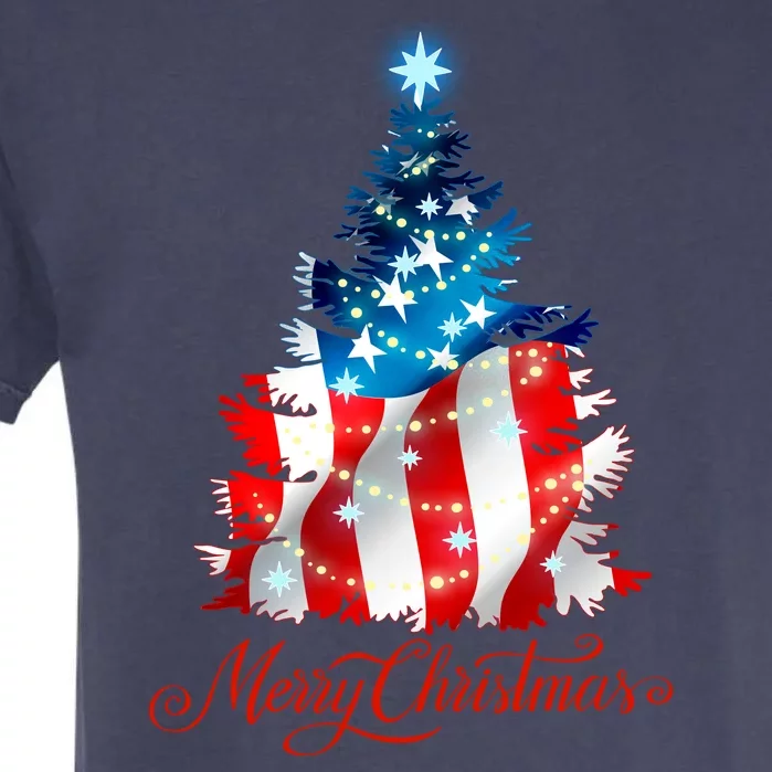 Merry Christmas American Flag Christmas Tree Garment-Dyed Heavyweight T-Shirt