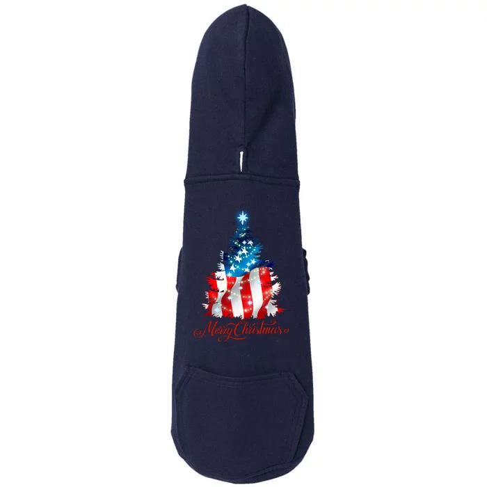 Merry Christmas American Flag Christmas Tree Doggie 3-End Fleece Hoodie