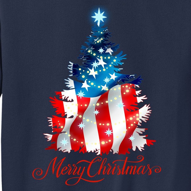 Merry Christmas American Flag Christmas Tree Sweatshirt