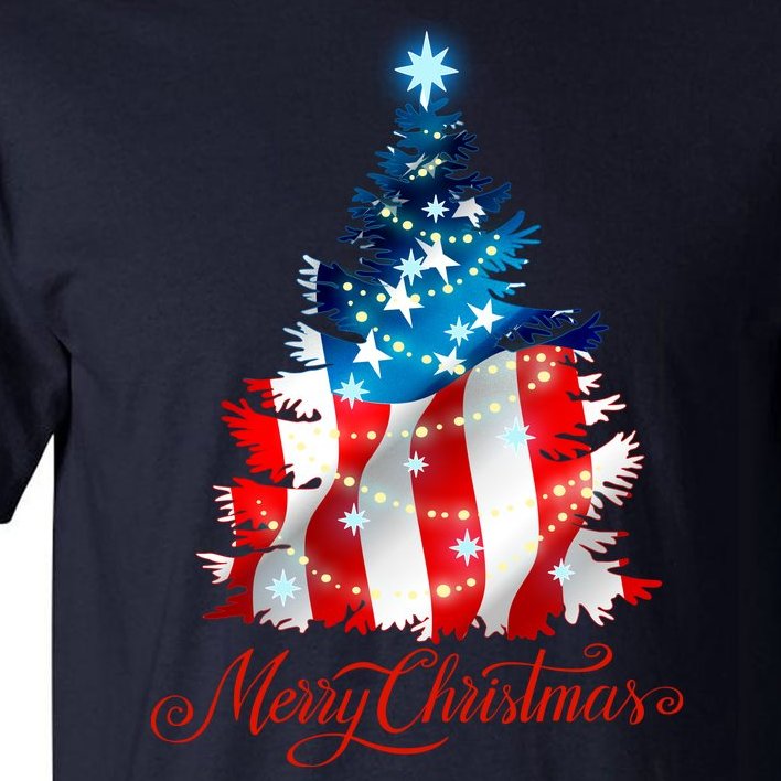 Merry Christmas American Flag Christmas Tree Tall T-Shirt