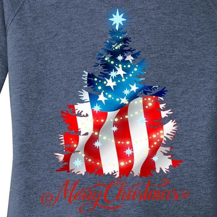Merry Christmas American Flag Christmas Tree Women’s Perfect Tri Tunic Long Sleeve Shirt