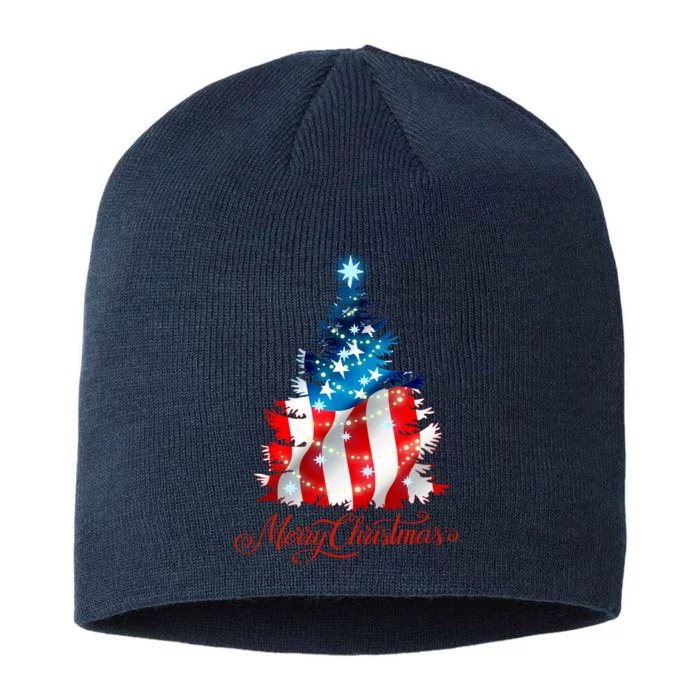 Merry Christmas American Flag Christmas Tree 8 1/2in Sustainable Knit Beanie