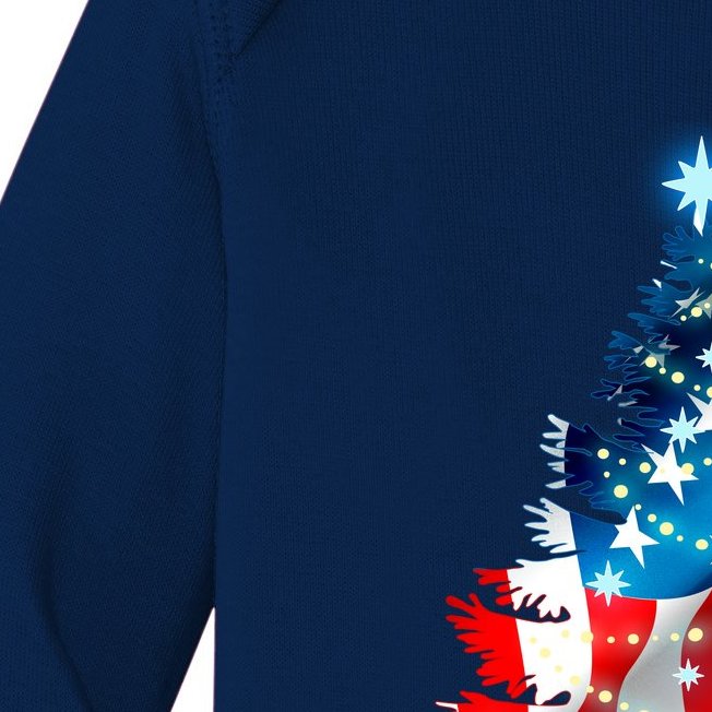 Merry Christmas American Flag Christmas Tree Baby Long Sleeve Bodysuit