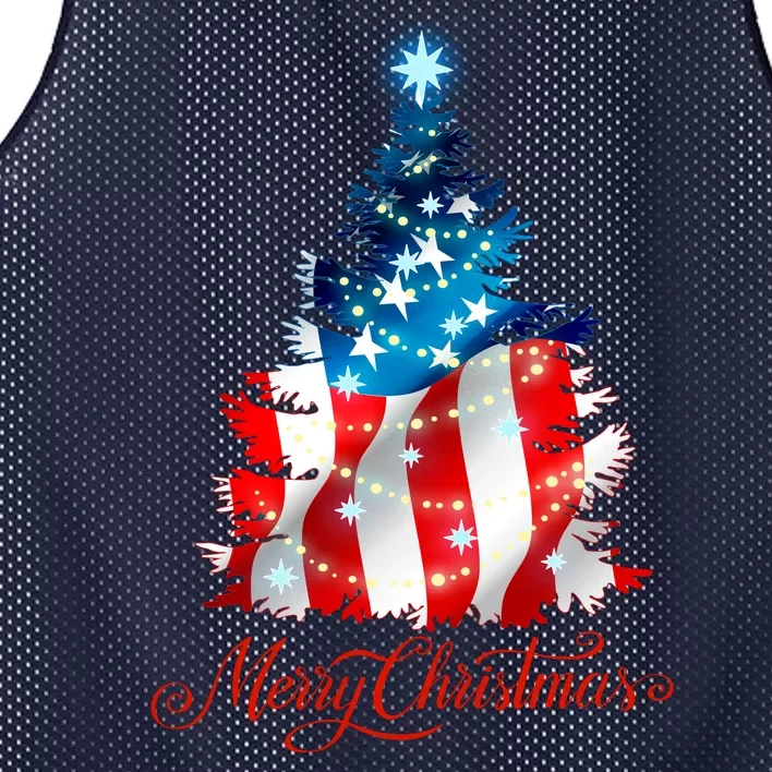 Merry Christmas American Flag Christmas Tree Mesh Reversible Basketball Jersey Tank