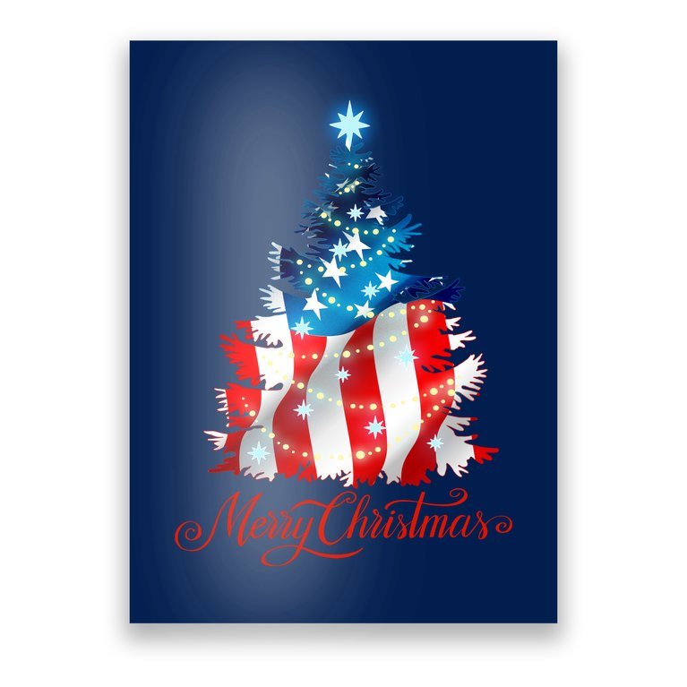Merry Christmas American Flag Christmas Tree Poster