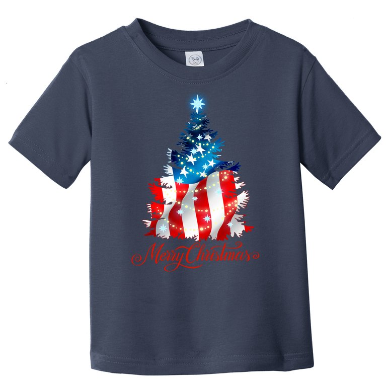 Merry Christmas American Flag Christmas Tree Toddler T-Shirt