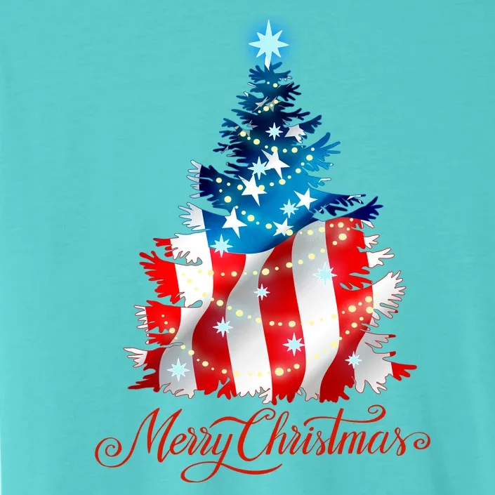 Merry Christmas American Flag Christmas Tree ChromaSoft Performance T-Shirt