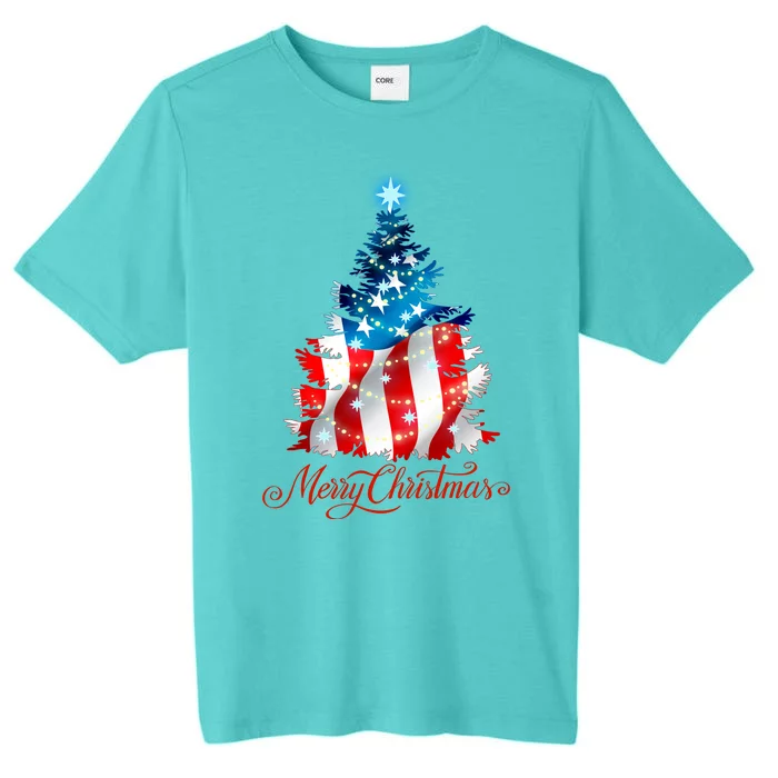 Merry Christmas American Flag Christmas Tree ChromaSoft Performance T-Shirt