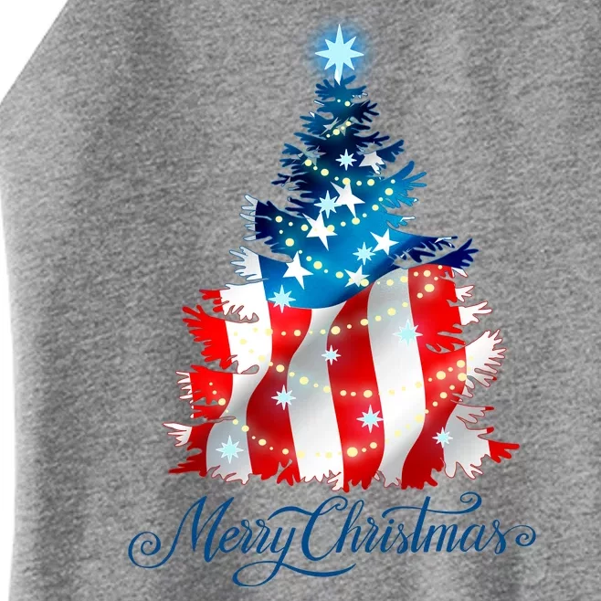 Merry Christmas American Flag Christmas Tree Women’s Perfect Tri Rocker Tank