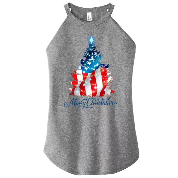 Merry Christmas American Flag Christmas Tree Women’s Perfect Tri Rocker Tank