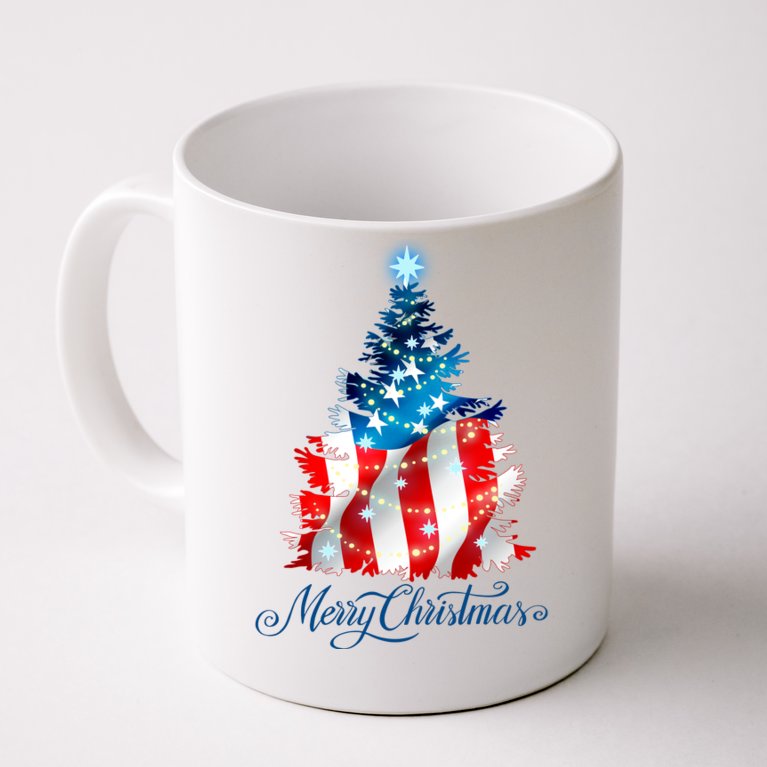 Merry Christmas American Flag Christmas Tree Coffee Mug