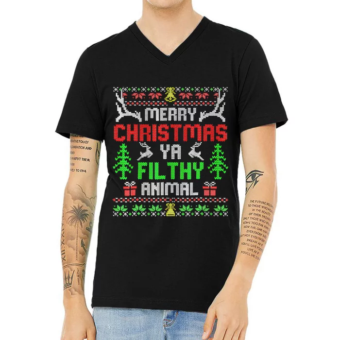 Merry Christmas Animal Filthy Ya Xmas Pajama Family Matching V-Neck T-Shirt