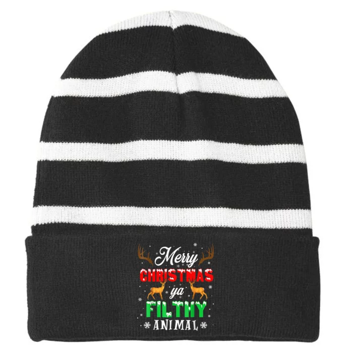 Merry Christmas Animal Filthy Ya Funny Xmas Pajama Striped Beanie with Solid Band