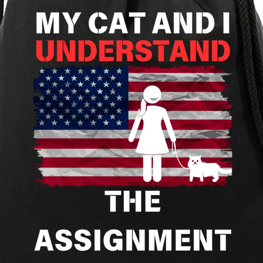 My Cat And I Understand The Assignment Usa Flag Drawstring Bag