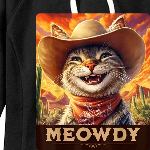 Meowdy Cowboy: A Furry Friend In The Wild West Cat Women's Fleece Hoodie